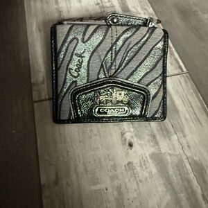 Coach Metallic Zebra-Print wallet with Black Leather Trim